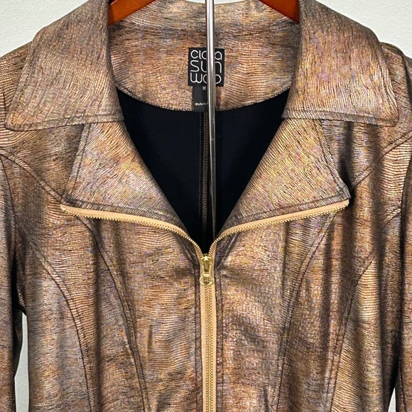 Clara Sun Woo Medium Liquid Leather Signature Moto Jacket Medium Copper Bronze - Picture 10 of 11